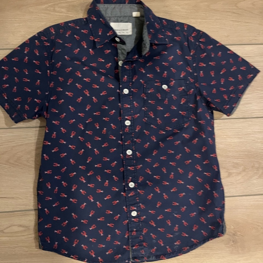 Paperdenim & Cloth Navy Shirt with Red Lobster Print